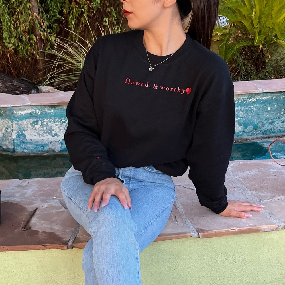 - NEW FLAWED AND WORTHY GRAPHIC PULLOVER SWEATER